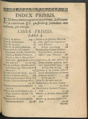 Index Primus. Exhibens summam generalem partium, Sectionem, Membrorum ...