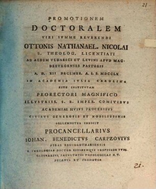 Promotionem doctoralem O. N. Nicolai ... indicit : [Programma continens dissertationem de regimine theologorum politico]