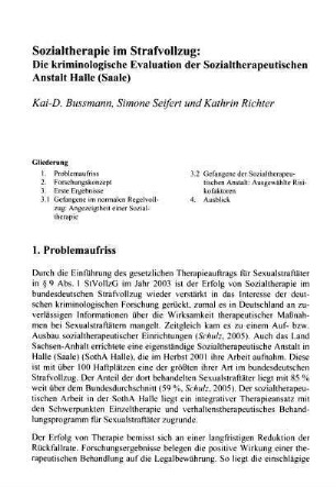 279-294, Sozialtherapie im Strafvollzug: Die kriminologische Evaluation der Sozialtherapeutischen Anstalt Halle (Saale)