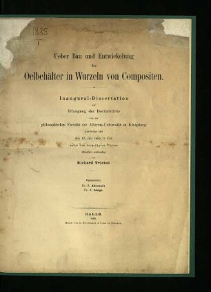 Ueber Bau und Entwickelung der Oelbehälter in Wurzeln von Compositen