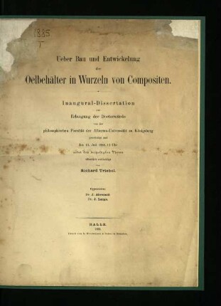 Ueber Bau und Entwickelung der Oelbehälter in Wurzeln von Compositen