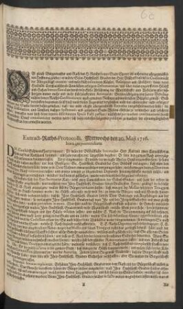 Extract-Raths-Protocolli. Mittwochs den 20. Maji 1716. hora 4ta pomeridiana