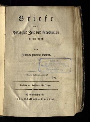 Briefe aus Paris zur Zeit der Revolution geschrieben