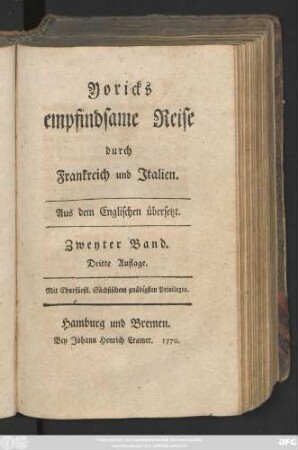 Bd. 2: Yoricks empfindsame Reise durch Frankreich und Italien