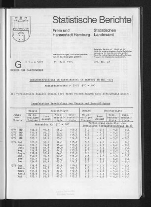 Umsatzentwicklung im Einzelhandel in Hamburg im Mai 1975 : Lfd. Nr. 43