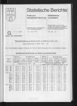 Umsatzentwicklung im Einzelhandel in Hamburg im Mai 1975 : Lfd. Nr. 43