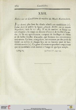 XXII.Notice sur un Candélabre de marbre du Musée Napoléon