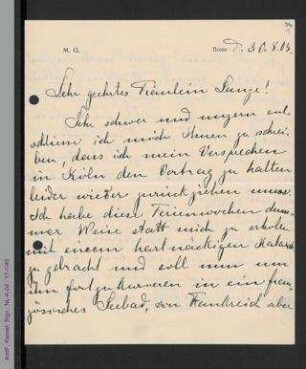 Brief von Marie Golhein an Helene Lange