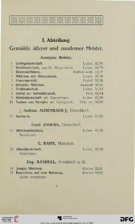 I. Abteilung. Gemälde älterer und moderner Meister (Nr. 1-260)
