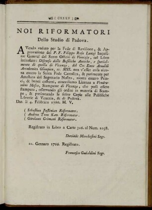 Noi Riformatori Dello Studio di Padova.