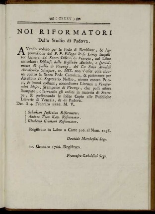 Noi Riformatori Dello Studio di Padova.