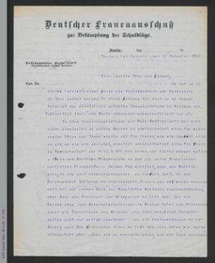 Brief von Emmy Voigtländer an Dorothee von Velsen