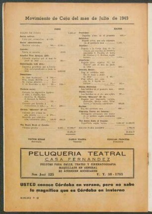 Movimiento de Caja del mes de Julio de 1943