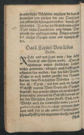 Das I. Capitel/ Vom lieben Brodt.