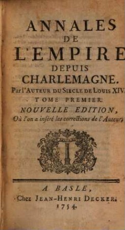 Annales De L'Empire Depuis Charlemagne. 1