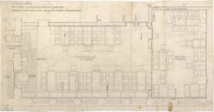 Fischer, Theodor; München - Westend, Bergmannstr.; Ledigenheim - Tische u. Bänke in der öffentlichen Gastwirtschaft mit Nebenzimmer (Grundriss m. Sitzplan)
