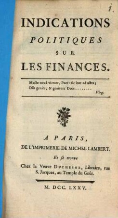 Indications politiques sur les Finances