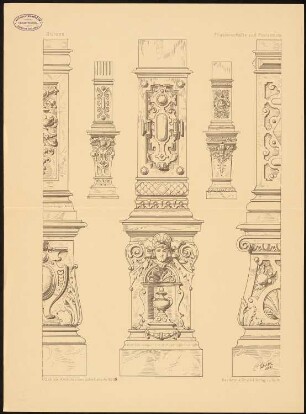 Stützen, Pilasterschäfte und Postamente: Ansichten (aus: Architektonische Details. Eine Sammlung von Stützen, Gesimsen, Konsolen u. ä. Bildungen. H.3)