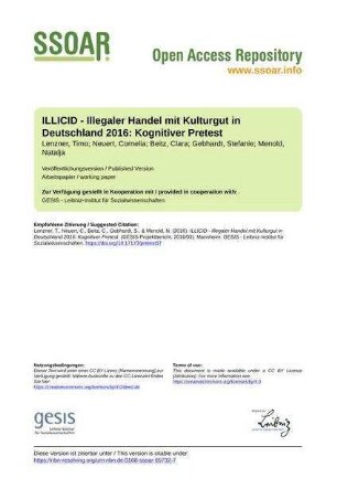 ILLICID - Illegaler Handel mit Kulturgut in Deutschland 2016: Kognitiver Pretest