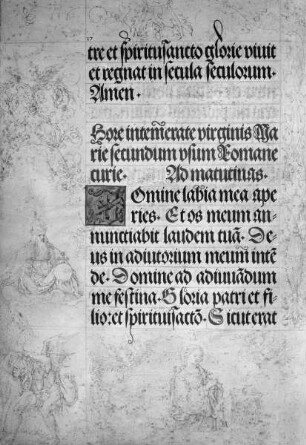 Gebetbuch Kaiser Maximilians I. — Gottvater, darunter Teufel; Verkündigungsmaria, Folio 35verso