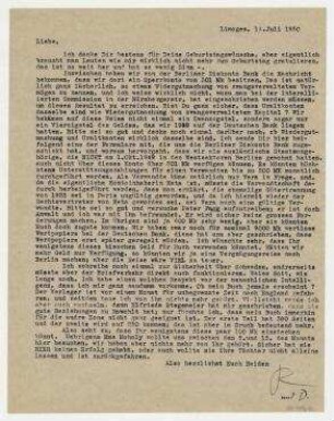 Brief von Raoul Hausmann an Elfriede Hausmann. Limoges