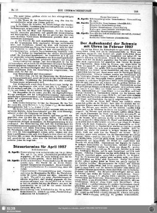 Der Außenhandel der Schweiz mit Uhren im Februar 1927