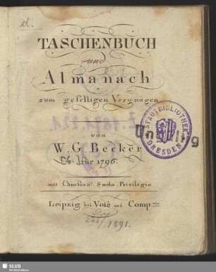 1796: Taschenbuch und Almanach zum geselligen Vergnügen