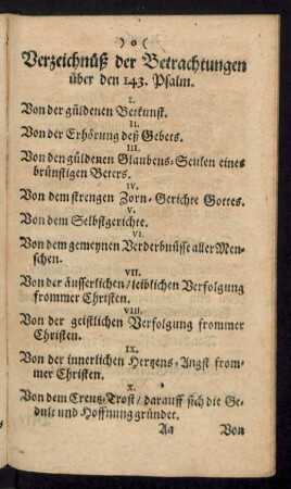 Verzeichnüß der Betrachtungen über den 143. Psalm.