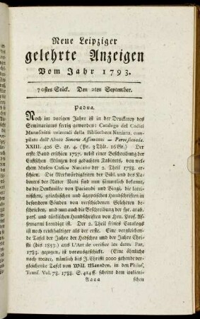 70stes Stück. Den 2ten September.