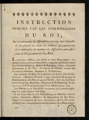 Instruction publiée par les comissaires du roi, ...