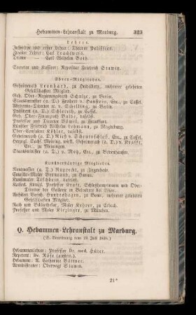 Q. Hebammen=Lehranstalt zu Marburg.