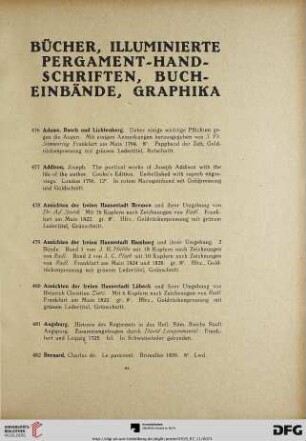Bücher, Illuminierte Pergament-Handschriften, Bucheinbände, Graphika (Nr. 476-567)