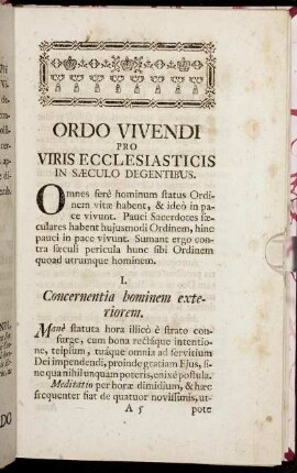Ordo Vivendi pro Viris Ecclesiasticis in Sæculo Degentibus.