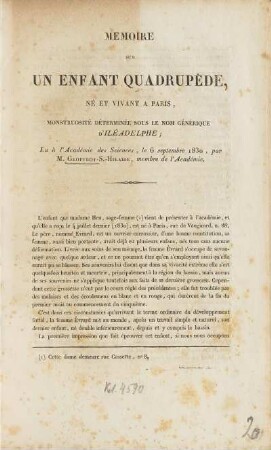 Memoire sur un enfant quadrupède, né et vivant a Paris
