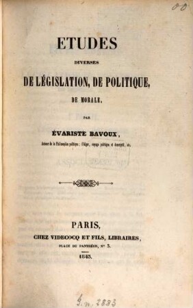 Études diverses de législation, de politique, de morale