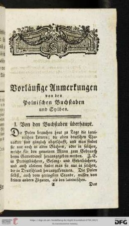 Vorläufige Anmerkungen von den Polnischen Buchstaben und Sylben