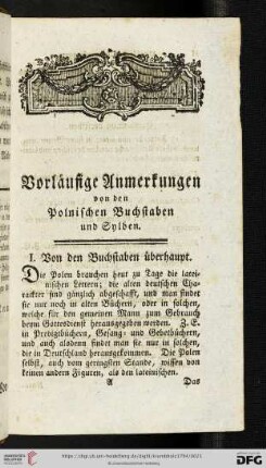 Vorläufige Anmerkungen von den Polnischen Buchstaben und Sylben