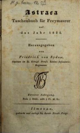 Asträa : Taschenbuch für Freimaurer. 2. 1825