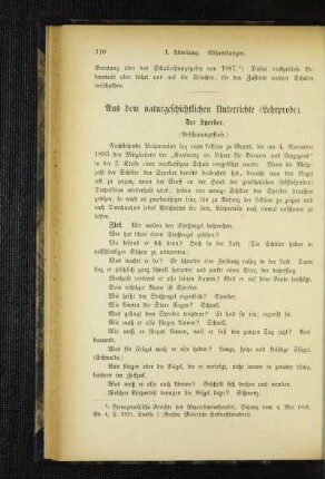 Aus dem naturgeschichtlichen Unterrichte (Lehrprobe)