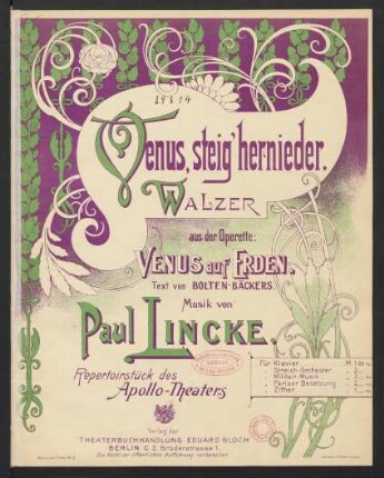 Venus, steig' hernieder : Walzer aus der Operette: Venus auf Erden