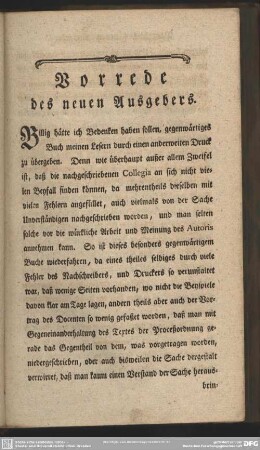 Vorrede des neuen Ausgebers