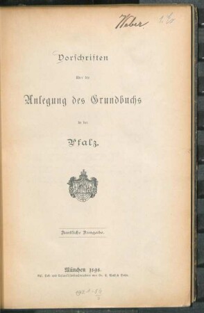 Vorschriften über die Anlegung des Grundbuchs in der Pfalz
