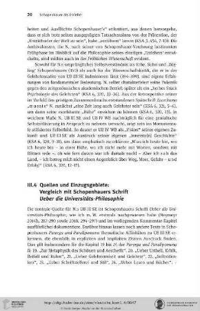 III.4 Quellen und Einzugsgebiete: Vergleich mit Schopenhauers Schrift Ueber die Universitäts-Philosophie