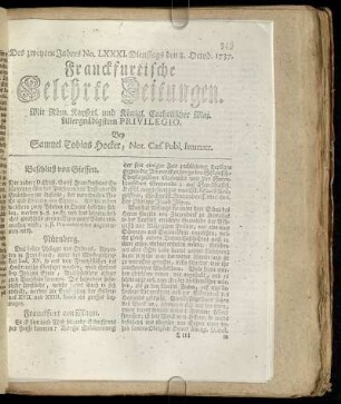 No. LXXXI. Dienstags den 8. Octob. 1737 - No. XC. Freytags den 8. Nov. 1737