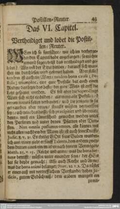 Das VI. Capitel. Vertheidiget und lobet die Postillen-Reuter