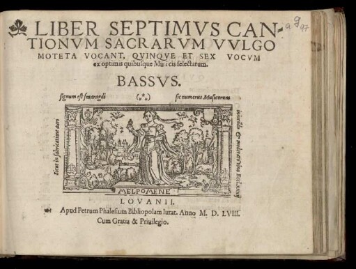 Liber septimus cantionum sacrarum ... quinque et sex vocum. Bassus