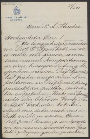 Brief an Ludwig Strecker  an B. Schott's Söhne : 25.03.1901