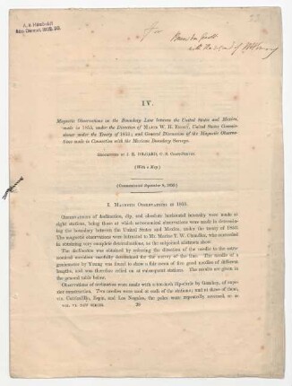 IV. Magnetic observations on the Boundary Line between the United States and Mexico [...]