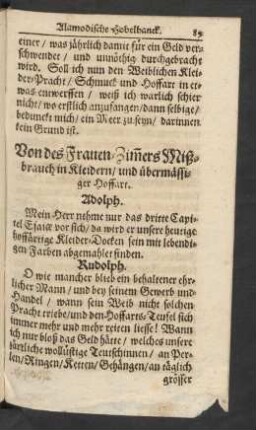 Von des Frauen-Zim[m]ers Mißbrauch in Kleidern/ und übermässiger Hoffart.