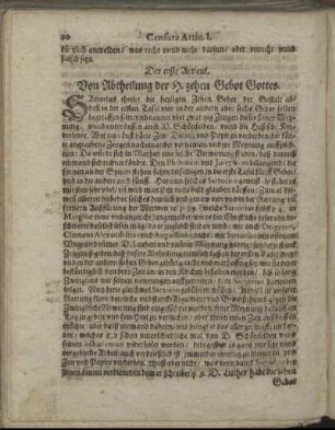 Der erste Articul. Von Abtheilung der H. zehen Gebot Gottes.